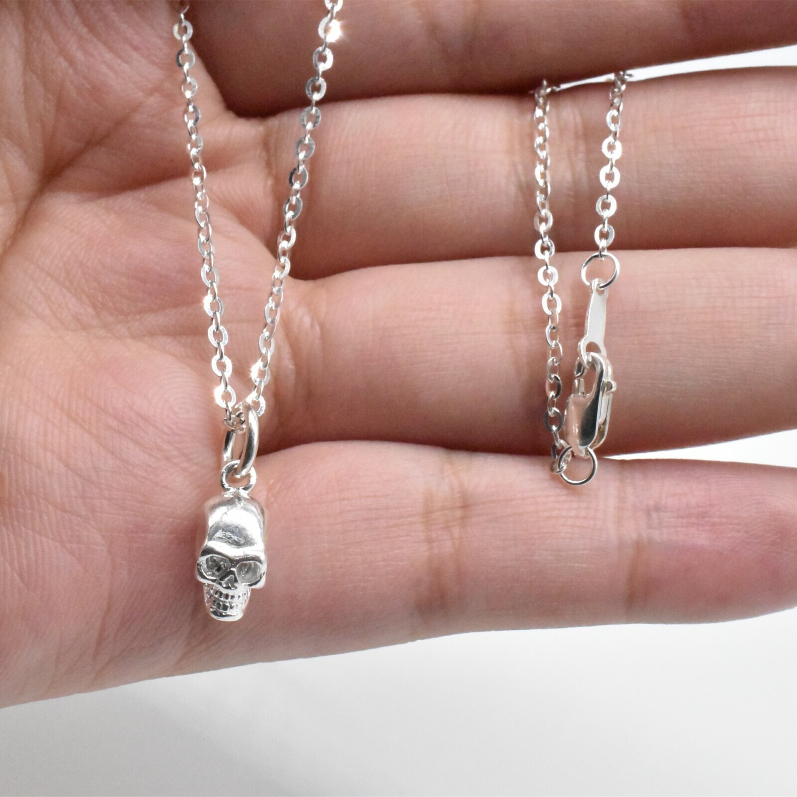 925 Sterling Silver Skull Necklace Cable Chain 16 18 20 22 24 26 28 Inches