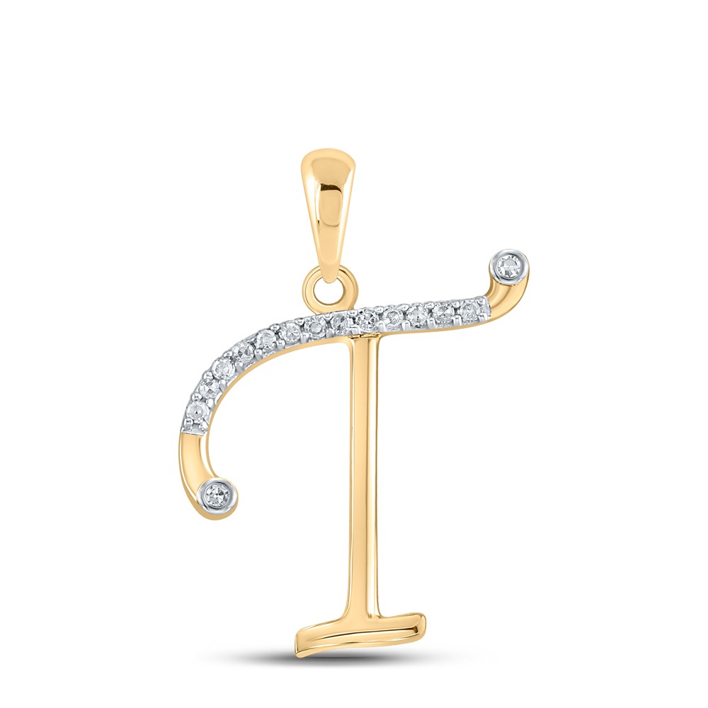 0.09 Ctw Natural Diamond Designer Initial Letter T 10k Yellow Gold