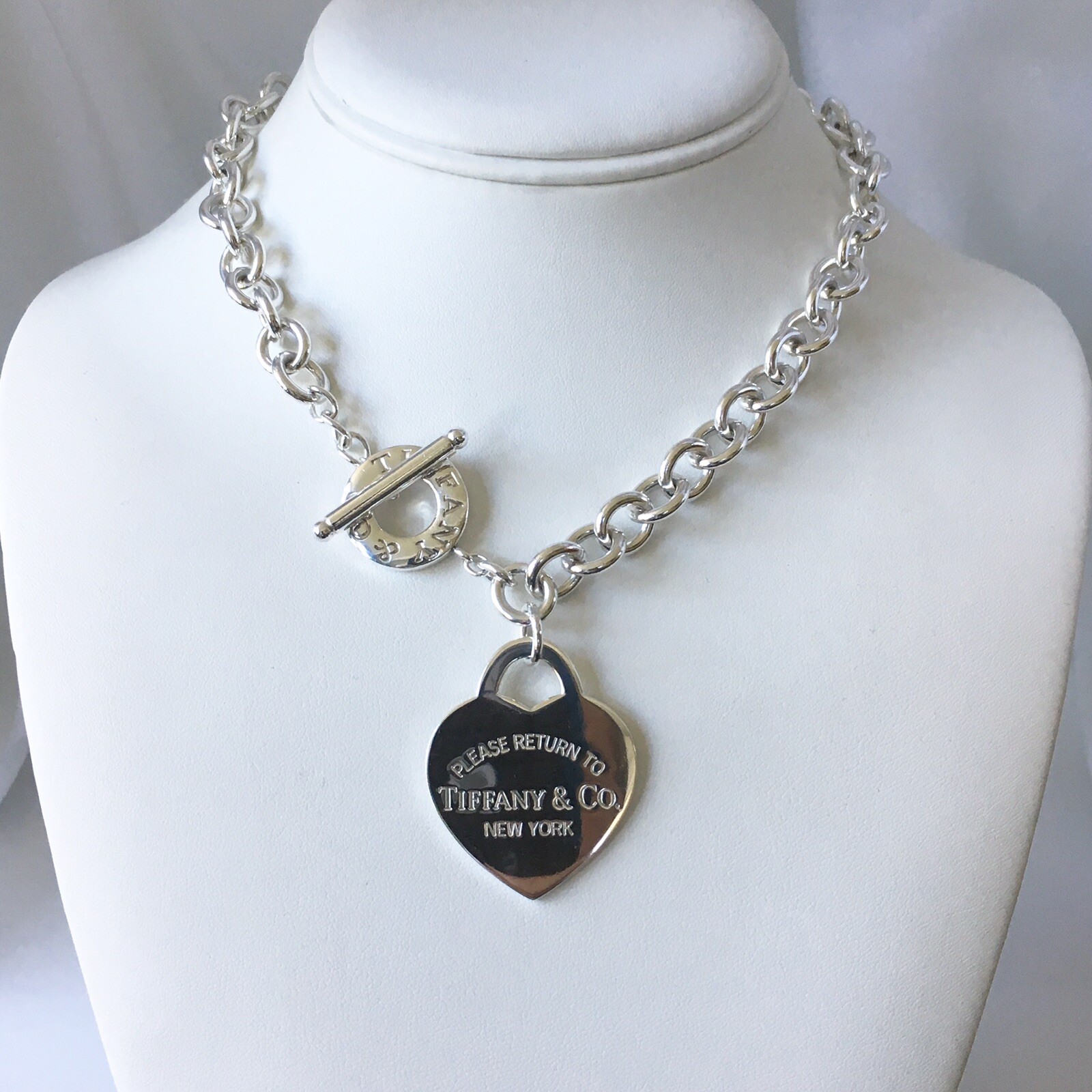 18″ RARE Return to Tiffany & Co Extra Large Jumbo Heart Tag Toggle Necklace