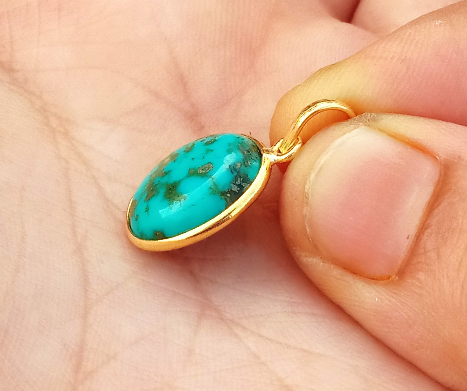 Natural Purple copper Turquoise Gold charm ,18kt Gold Charm, Handmade Jewelry