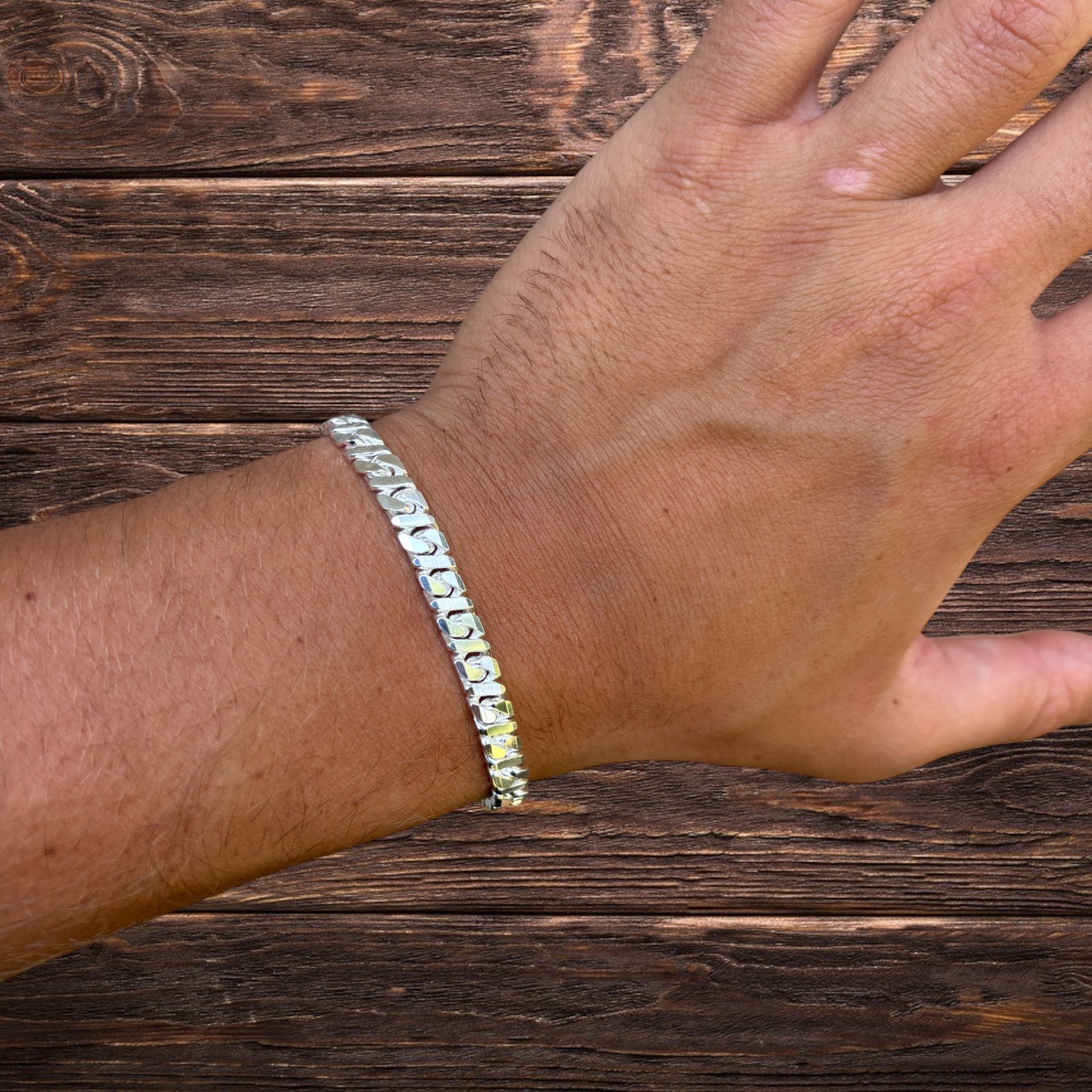 6mm Dollar Link Bracelet – Real Solid 925 Sterling Silver MADE IN ITALY
