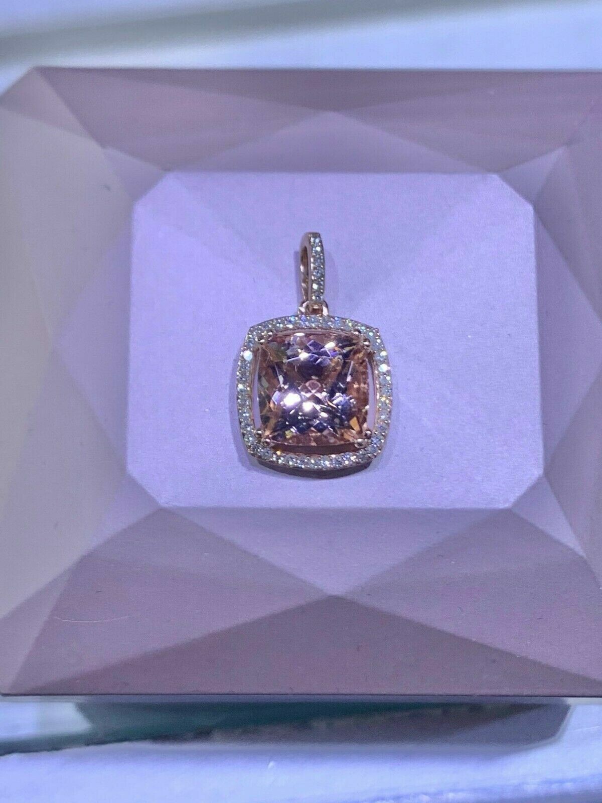 2.50Ct Cushion Cut Morganite Solitaire Pendant 14K Rose Gold Finish Free Chain