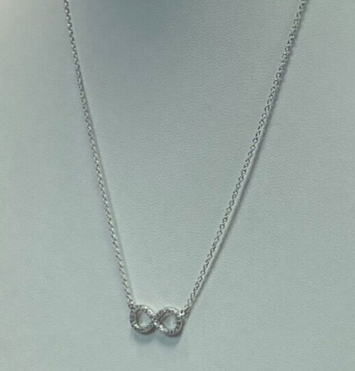 Sterling Silver CZ Pave Infinity Pendant Necklace 16″ /18″ NWT Gift Box