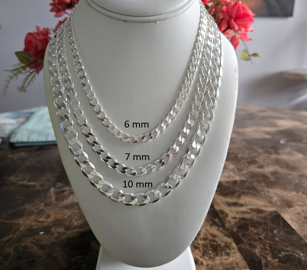 Solid Sterling Silver Curb Link Chain – Necklace and Bracelet Lengths – Italy