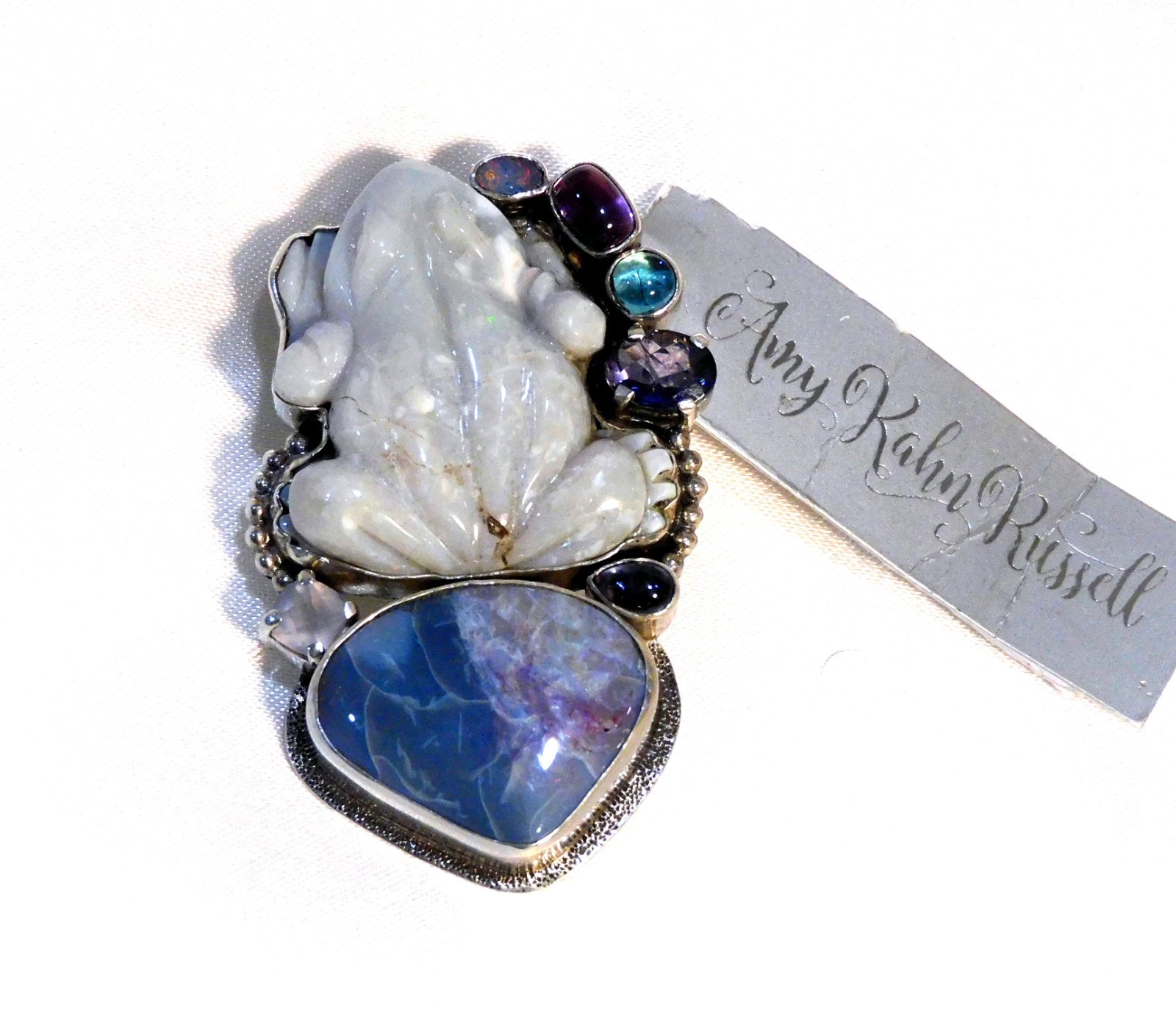 Amy Kahn Russell Sterling Silver Opal Frog Pendant /Pen