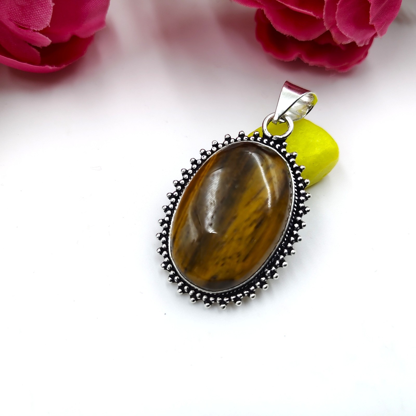 Brown Tiger’s Eye Gemstone 925 Sterling Silver Jewelry Pendant Size-1.65″
