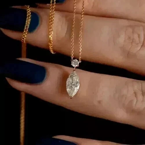 Real Moissanite 3.00Ct Marquise Cut Women’ Beauty Pendant 14K Yellow Gold Plated