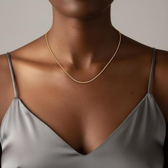 Gold Chain for Women,18K Gold Plated 925 Sterling Silver 1.2Mm Box Chain Lobster