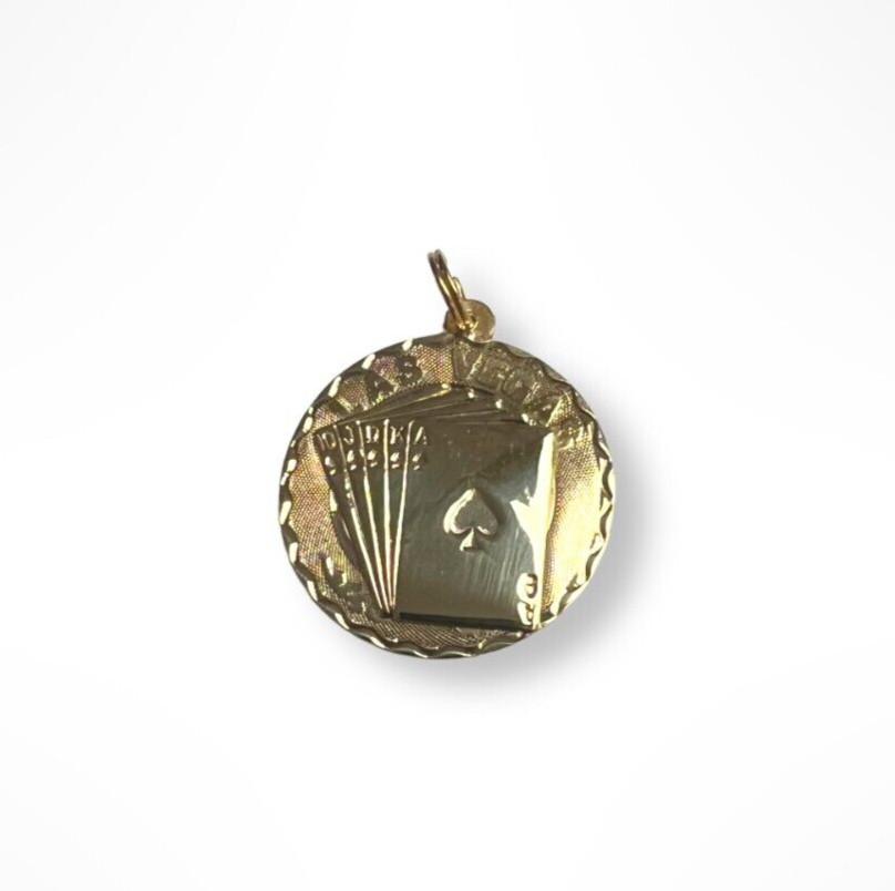 14k Yellow Gold Las Vegas Straight Flush Circle Pendant