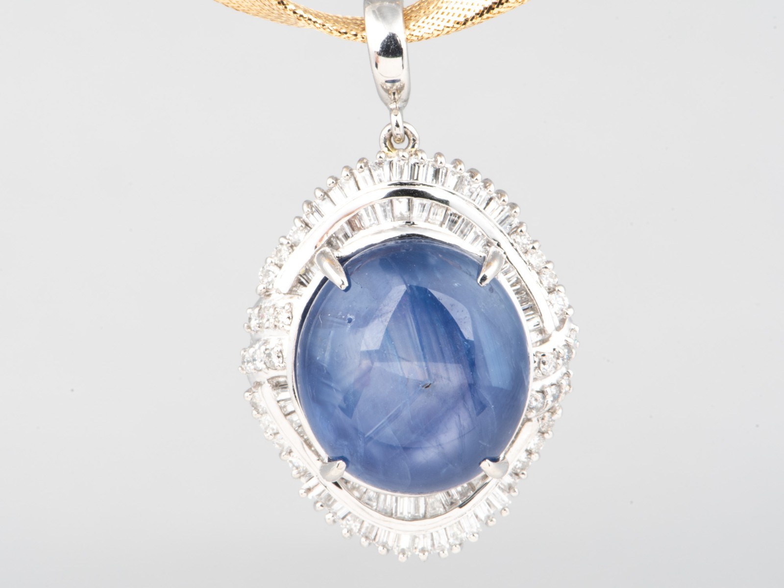 Platinum 39.22ct Myanmar Star Sapphire with 2ct+ Diamond Halo Pendant Burma