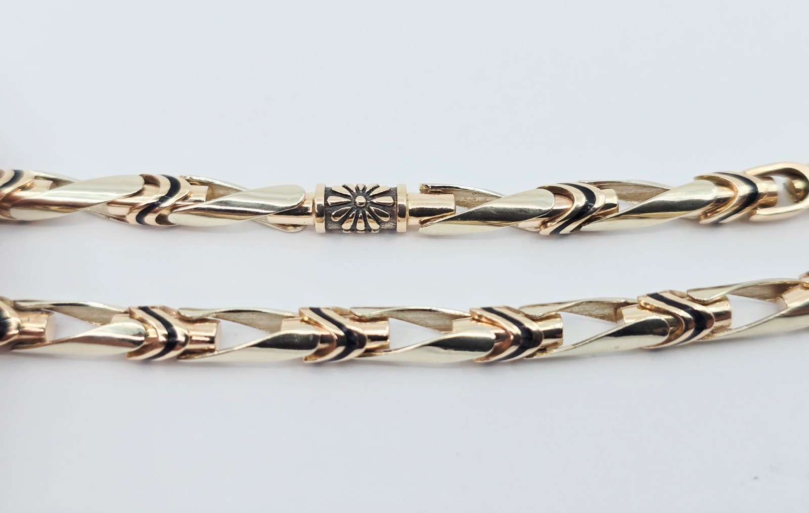 Fancy 14K Two Tone Multi Color Gold Custom Enamel Link Chain Necklace – 24.25″ L