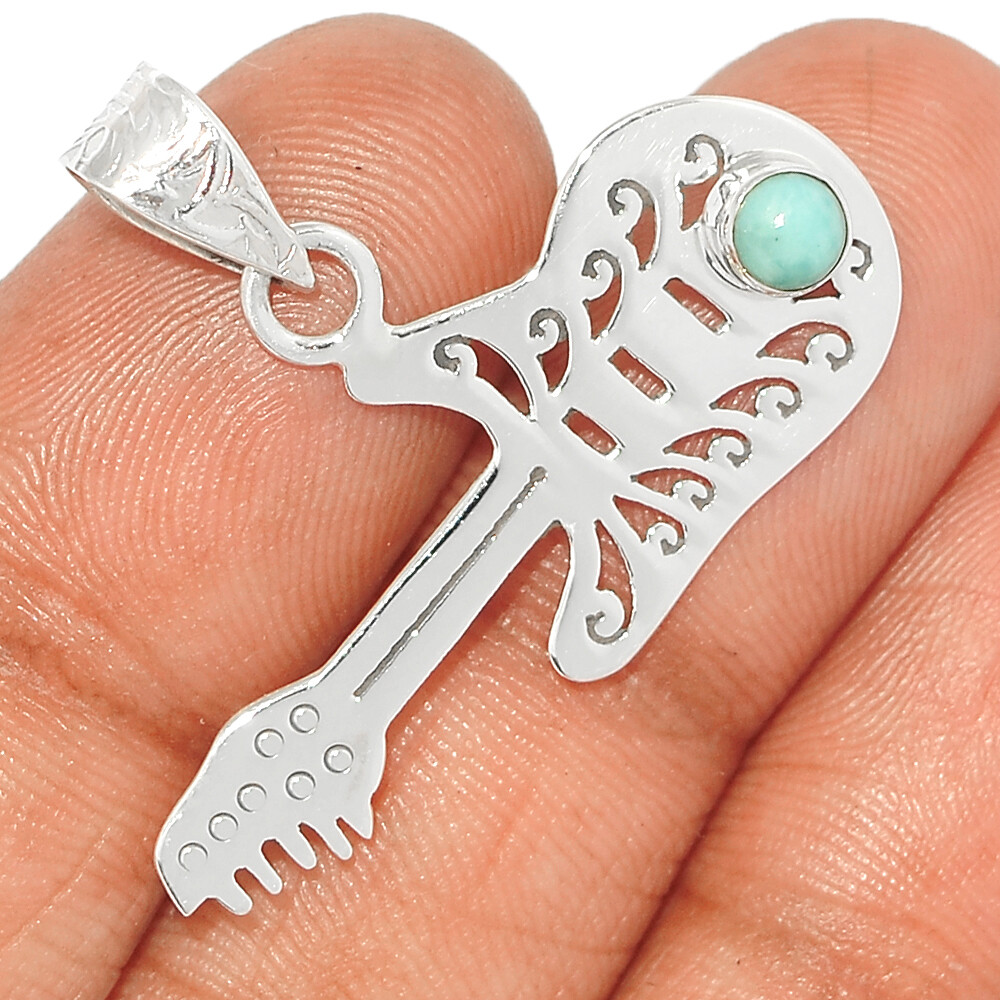 Gitar – Natural Peruvian Amazonite 925 Sterling Silver Pendant Jewelry CP9893