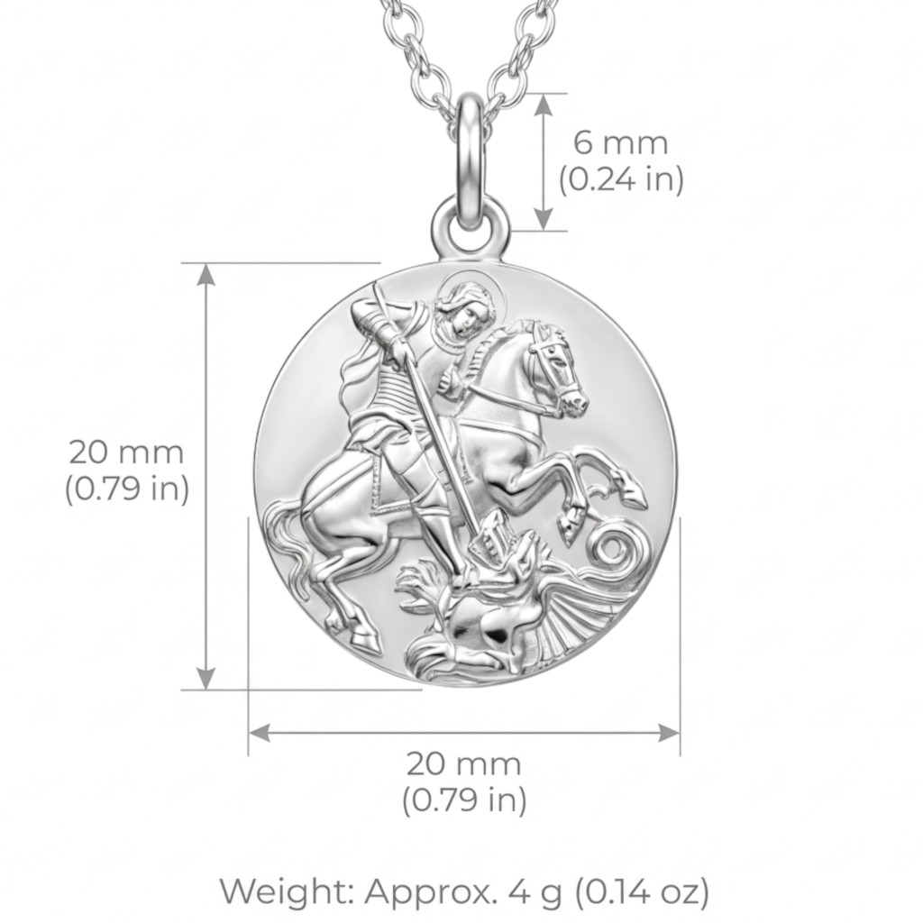 Sterling silver Saint St George pendant necklace with 18 inch chain and gift box