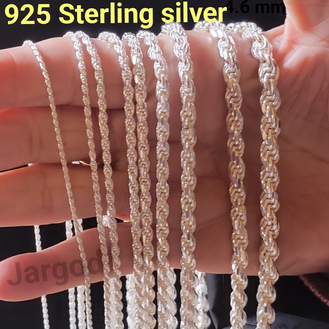 Real Solid 925 Sterling Silver Diamond Cut Rope Chain Necklace Italy Jargod