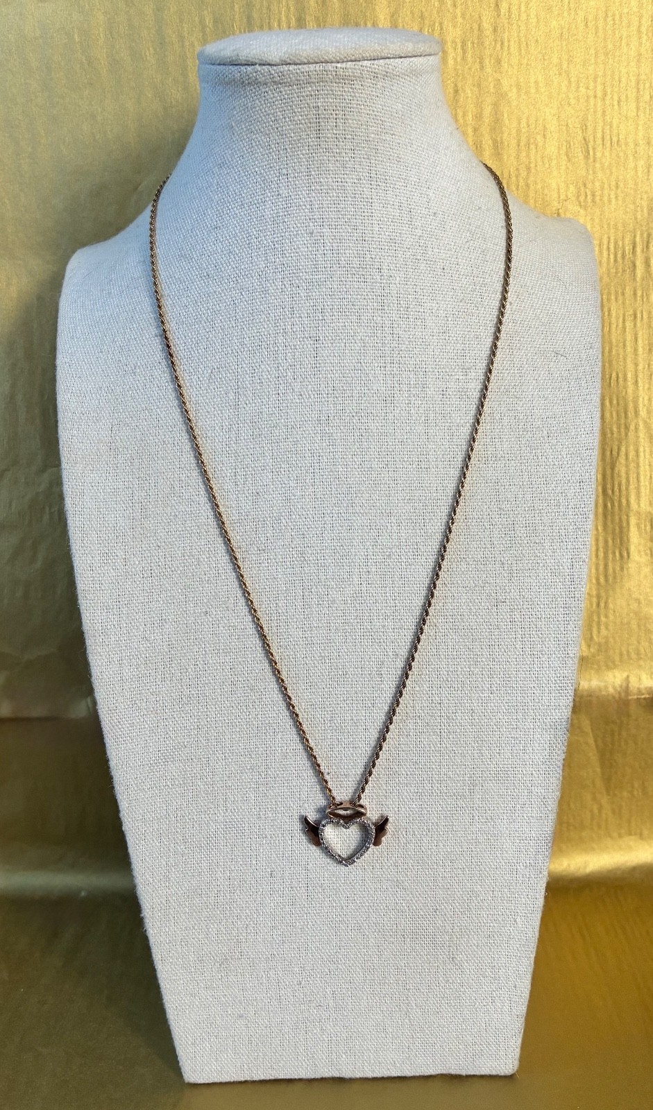 OTC 925 Sterling Silver Rose Gold Tone Halo Angel Heart Pendant Necklace 20”