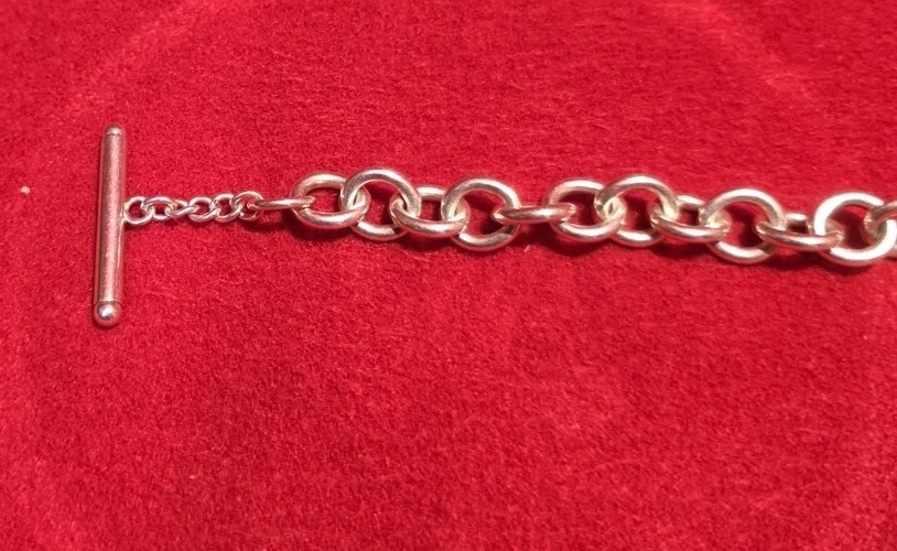 Tiffany & Co. Heart Tag Toggle Chain link Necklace in .925 sterling silver.