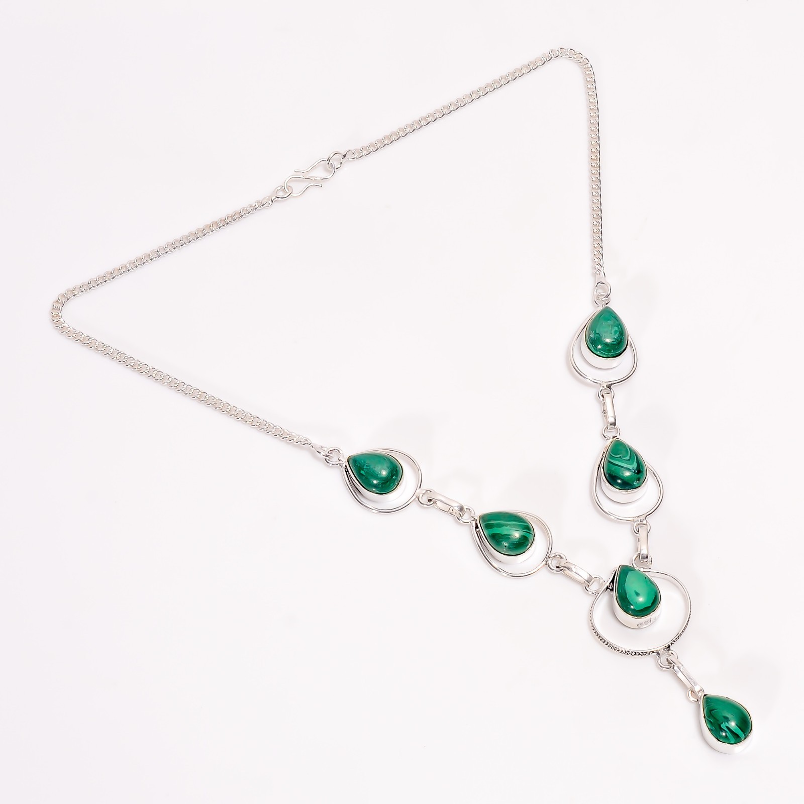 Malachite Gemstone Necklace Sterling Silver Handmade Artisan Jewelry 18.5″ Gifts