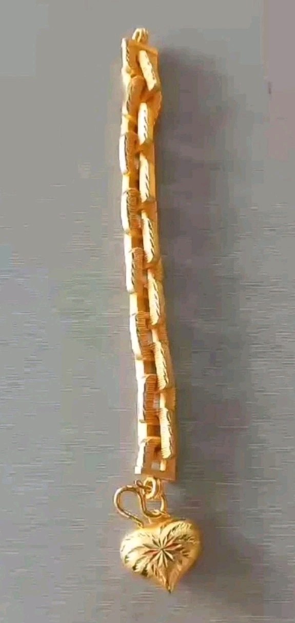 Thai Gold 24k Solid Bracelet Yellow Chain Pendant 5 Baht Jewelry Women 6.5-8 in