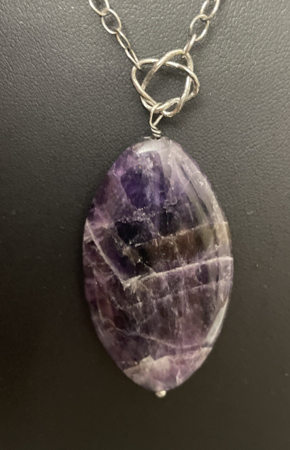 Sterling Silver & Amethyst Necklace Polished Stone Pendant Marked NF 925