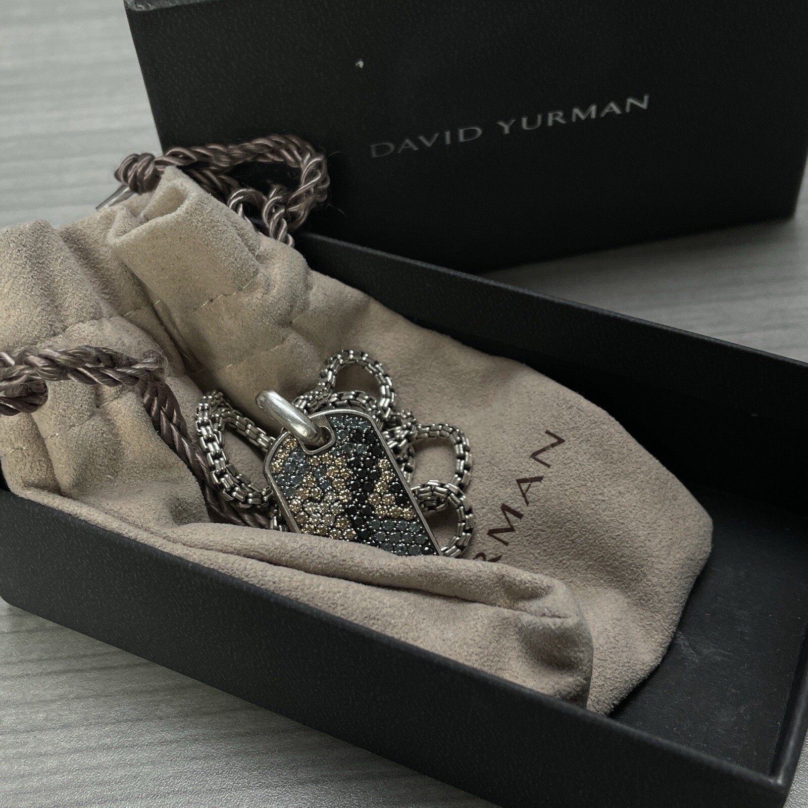 David Yurman Silver Diamonds & Garnets Chevron Tag Pendant Necklace $5000 Retail