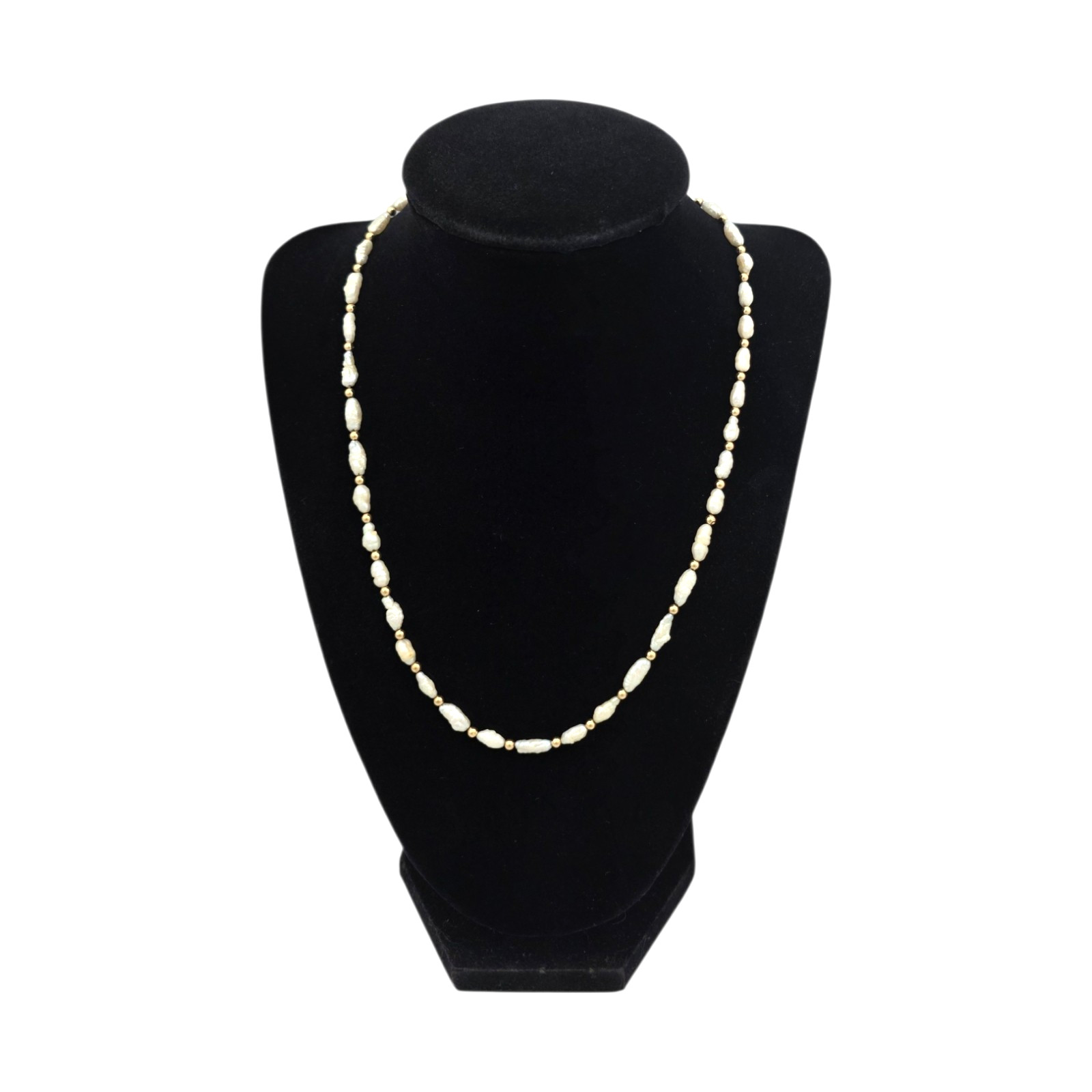 Beautiful 14K Gold Keshi Biwa Style Freshwater Pearl 18″ Necklace 8.1gr #2287