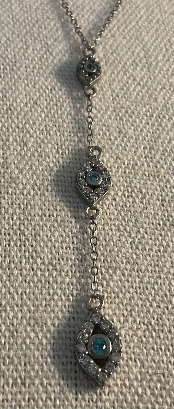 FAS Signed STERLING SILVER EVIL EYE 3 Drop PENDANT NECKLACE 16-3” Drop 2.5”