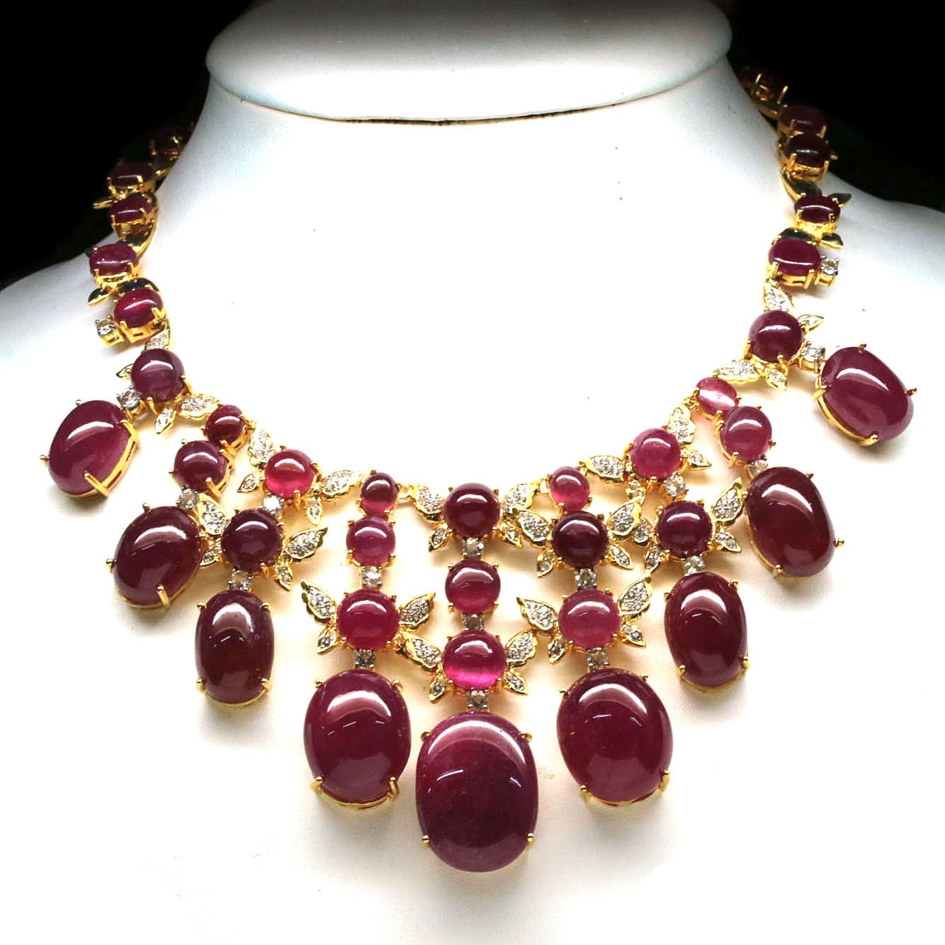 Black Friday 925 Sterling Silver Red Ruby & Zircon Necklace 19 in 18K Gold