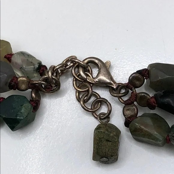 Triple layer layered stone gemstone necklace sterling silver 925 boho statement.