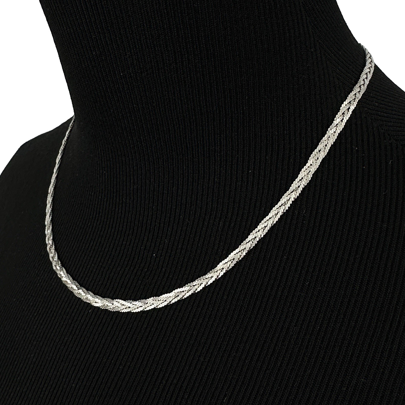 BRAIDED chain necklace – sterling silver w/ rhodium plating 3mm x 17″ & 8.3g
