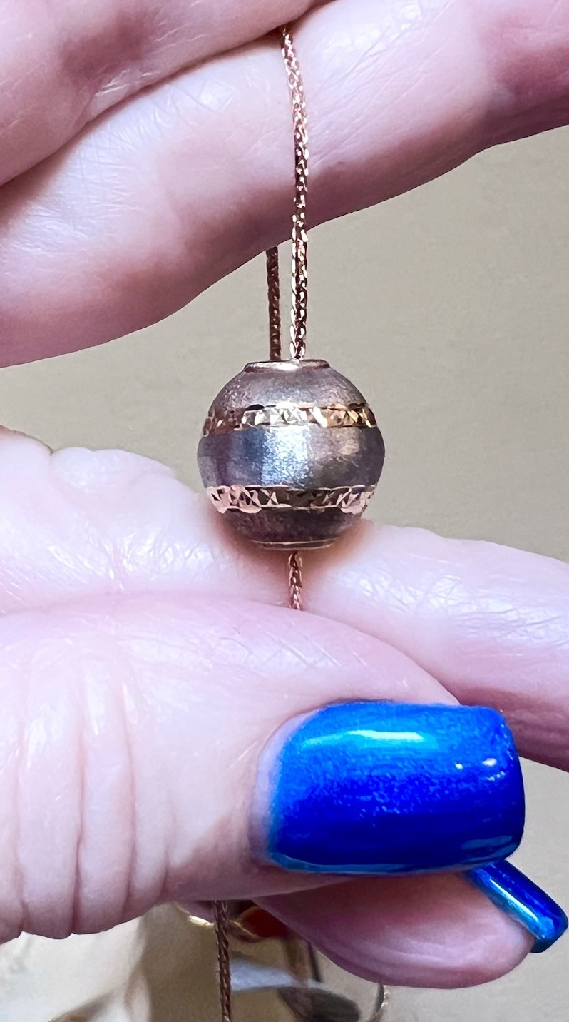 BEAUTIFUL Designer 14 Kt. Rose, Yellow & White Gold Engraved Ball/Bead Necklace