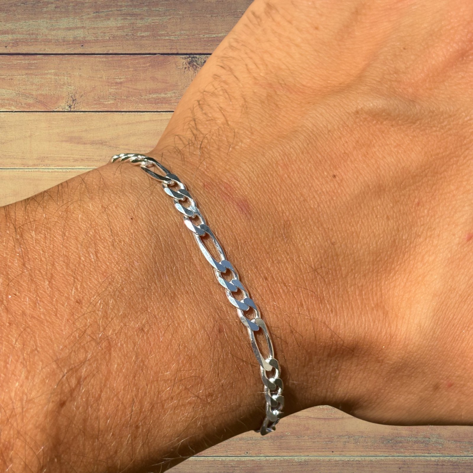 5mm Figaro Bracelet Link – Real Solid 925 Sterling Silver Or 14k Gold Vermeil