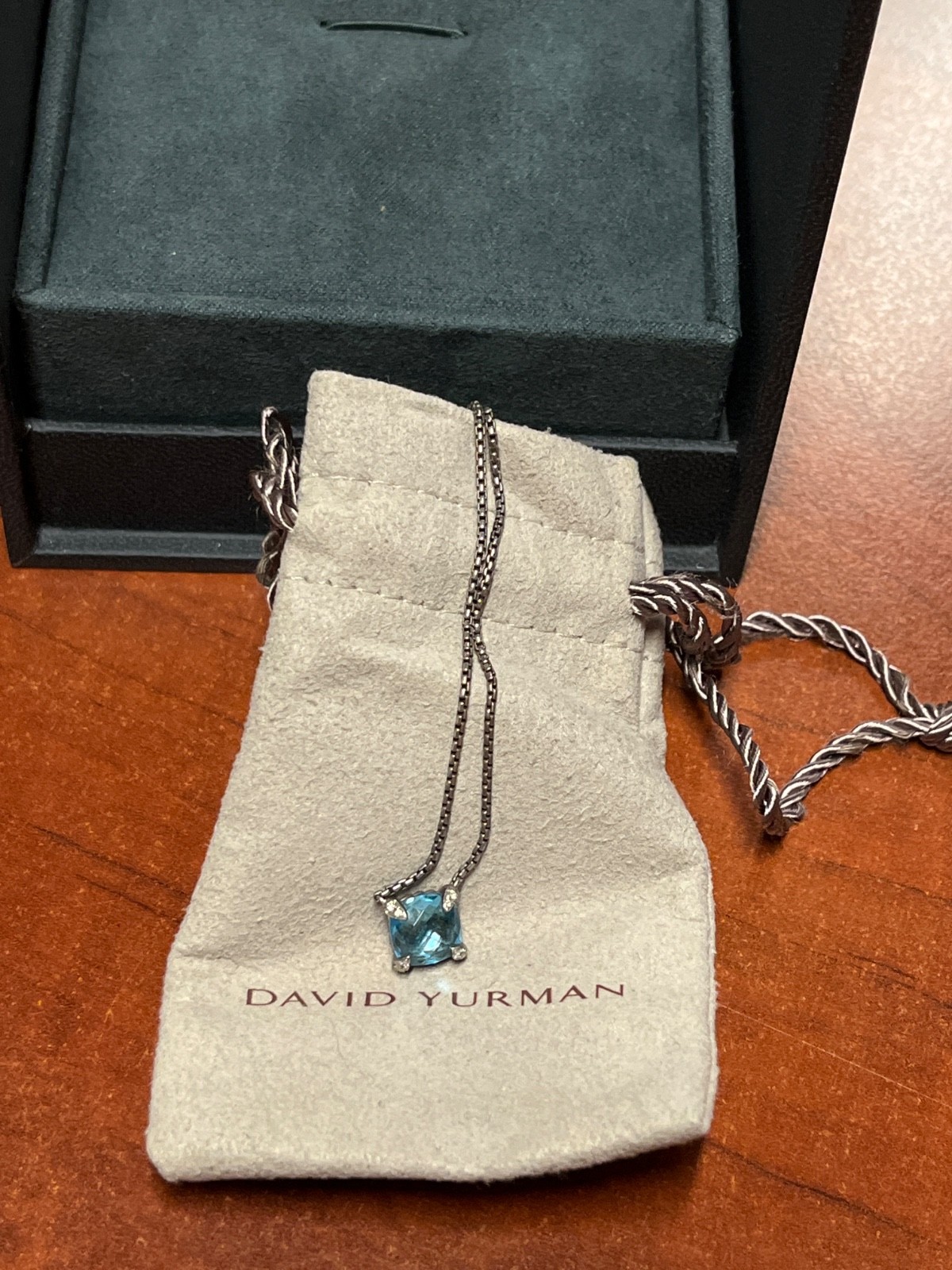 PETITE CHATELAINE® PENDANT NECKLACE Sterling Silver w/ Blue Topaz & Diamonds