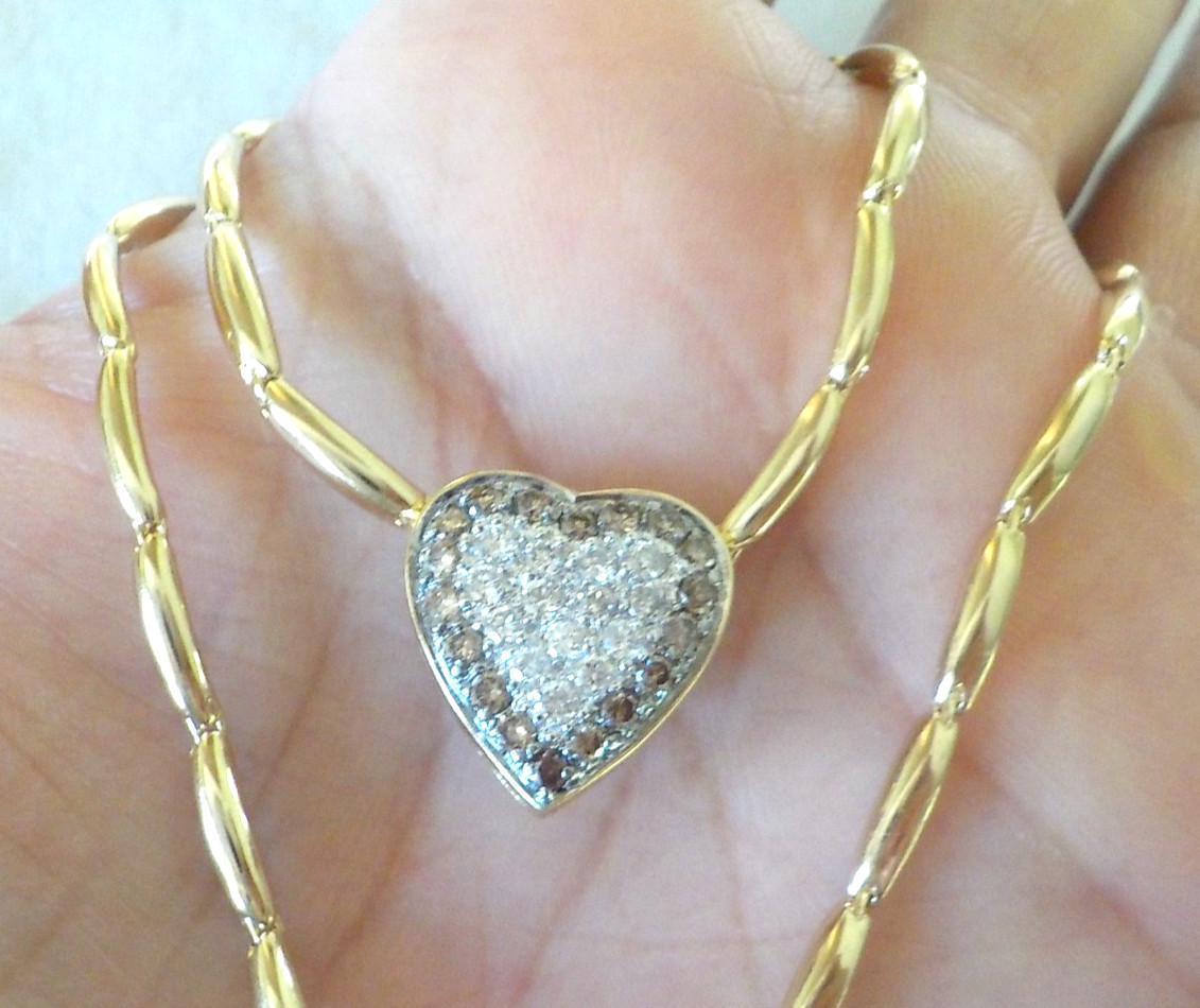 14K Yellow Gold Sparkling Heart VS Diamond Necklace – 14.4 gms, 18 in, 0.72 ctw