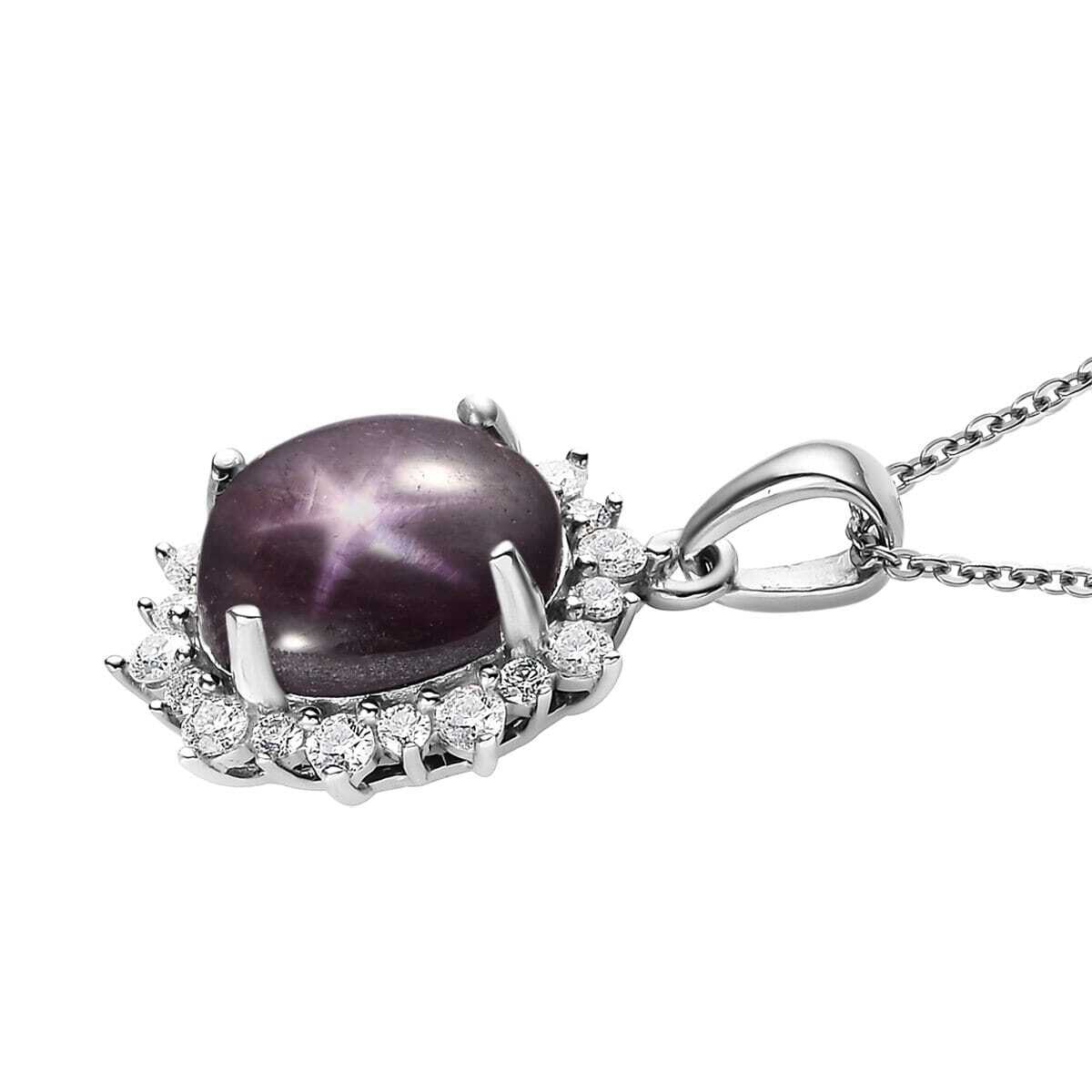 STUNNING!! 7.00ctw Star Ruby & Moissanite Pendant & 20″ Chain Platinum Plated
