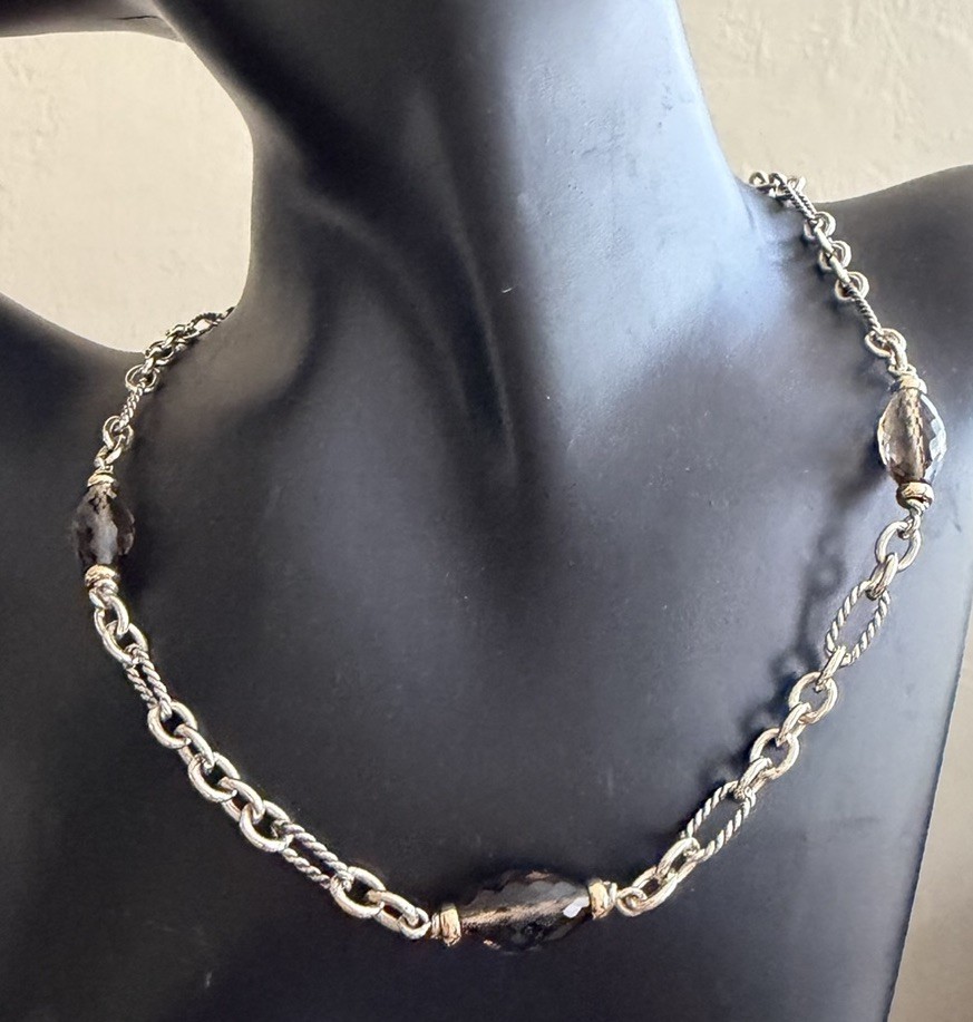 David Yurman Sterling Silver 925/18K Smoky Quartz Chain Necklace﻿