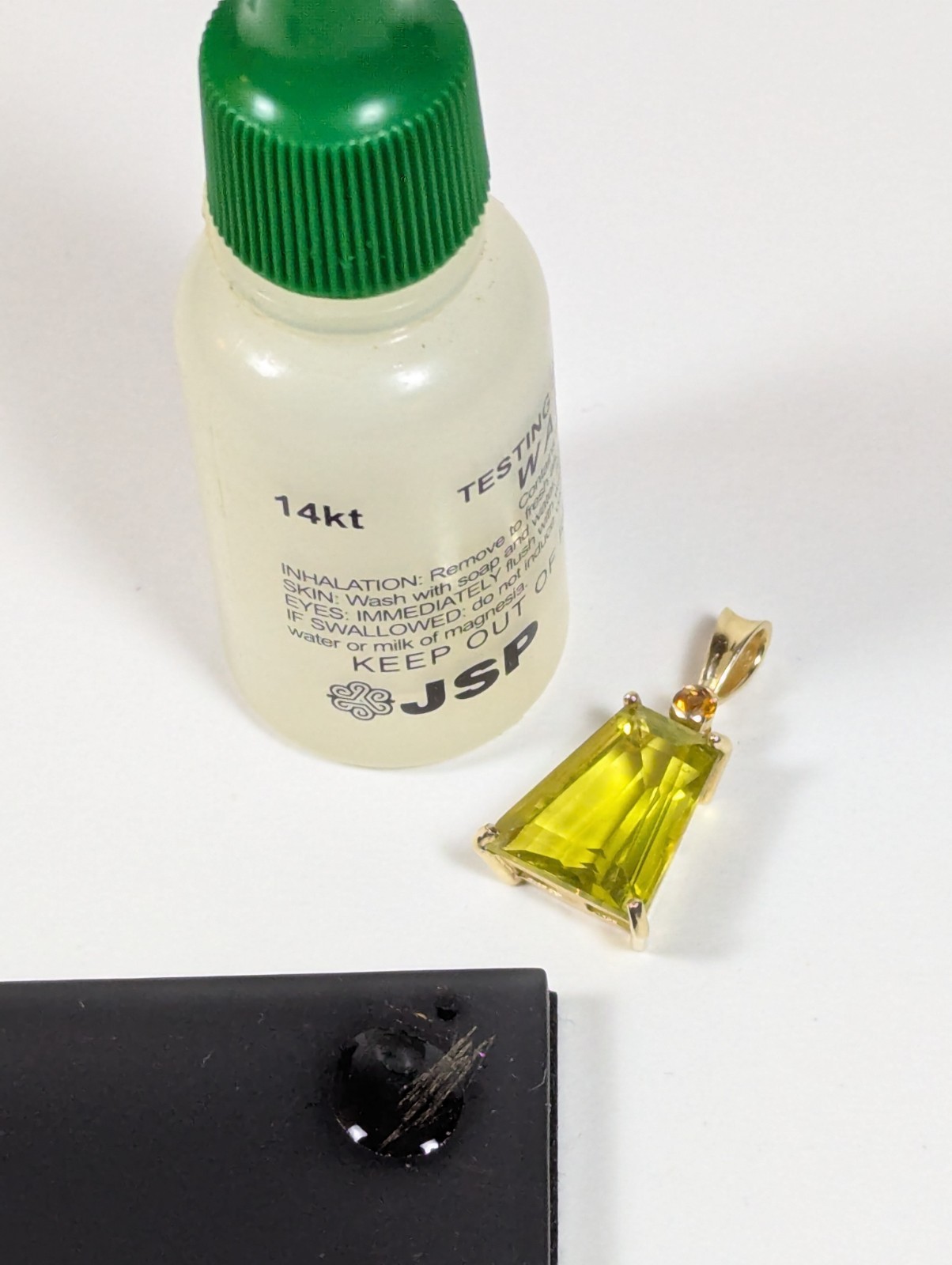 Vintage 14K SOLID Yellow Gold Peridot, Lemon Quartz or Yellow Topaz Pendant Gift