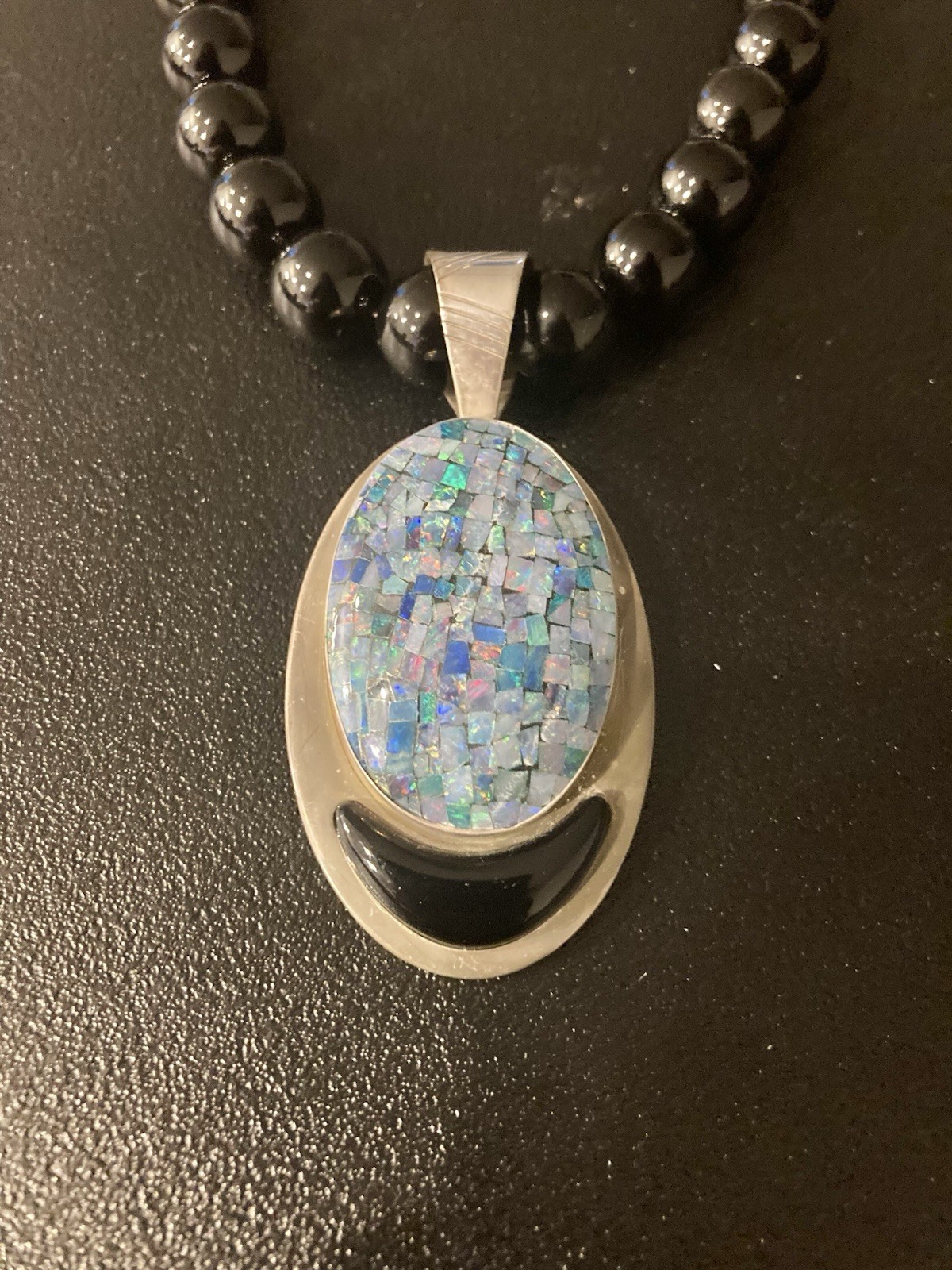 Jay King DTR Mosaic Opal Black Onyx Bead Sterling Necklace