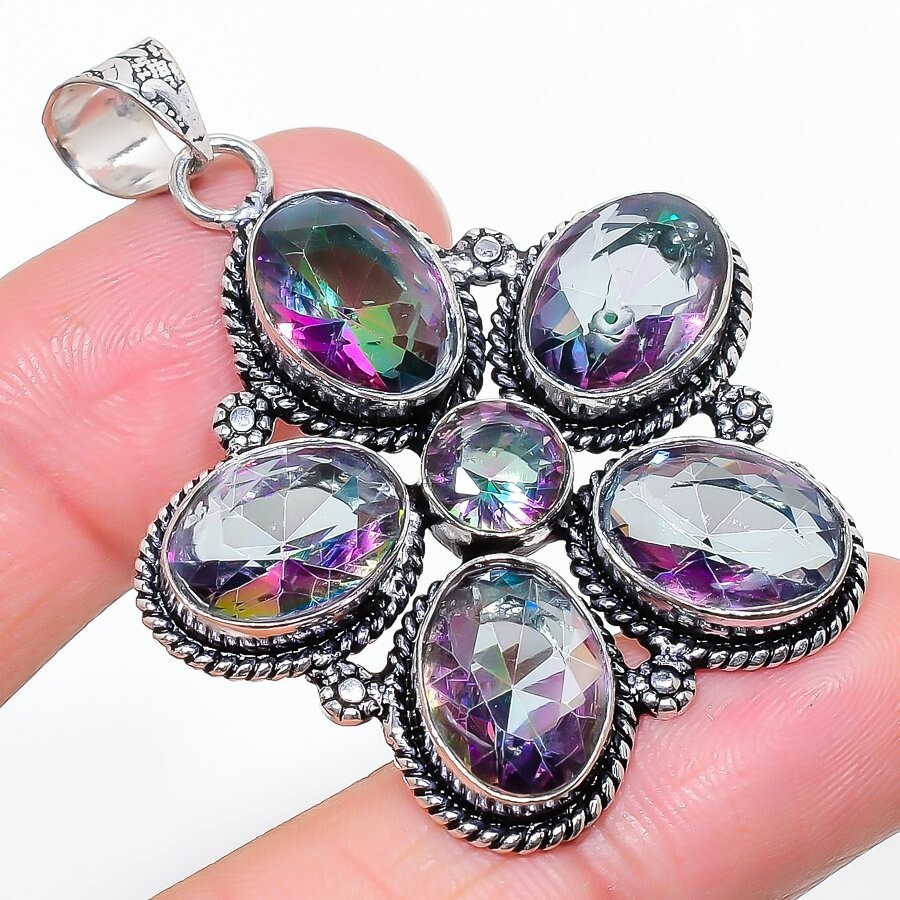 Mystic Topaz Gemstone Handmade 925 Sterling Silver Jewelry Pendant Size 2″