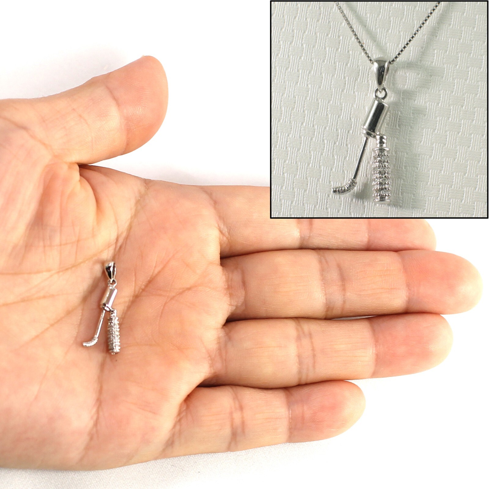 14k Solid White Gold Diamond Golf Bag Pendant Necklace
