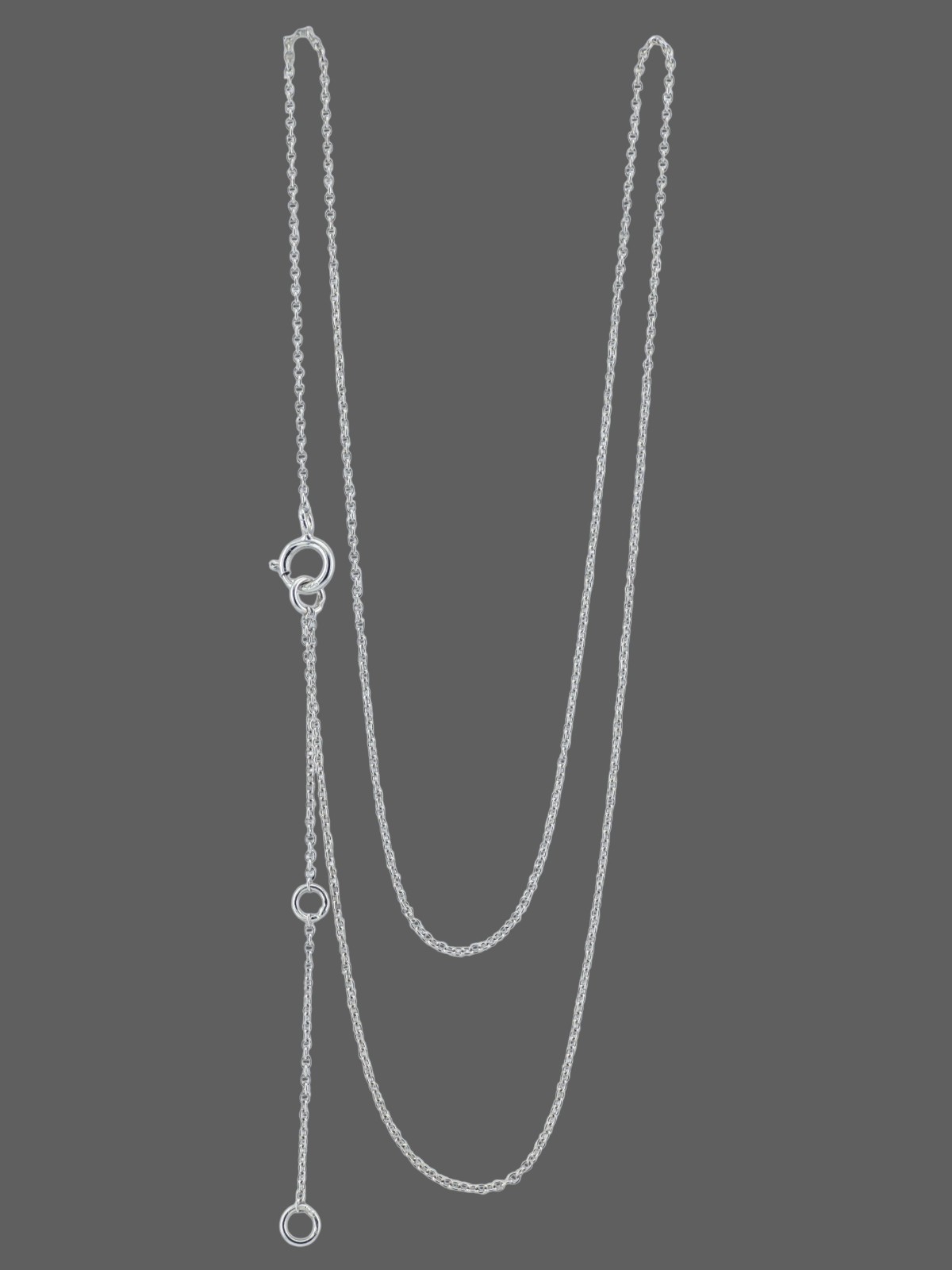 925 Sterling Silver Adjustable Cable Chain Necklace 15-17” 1mm Rhodium Plated