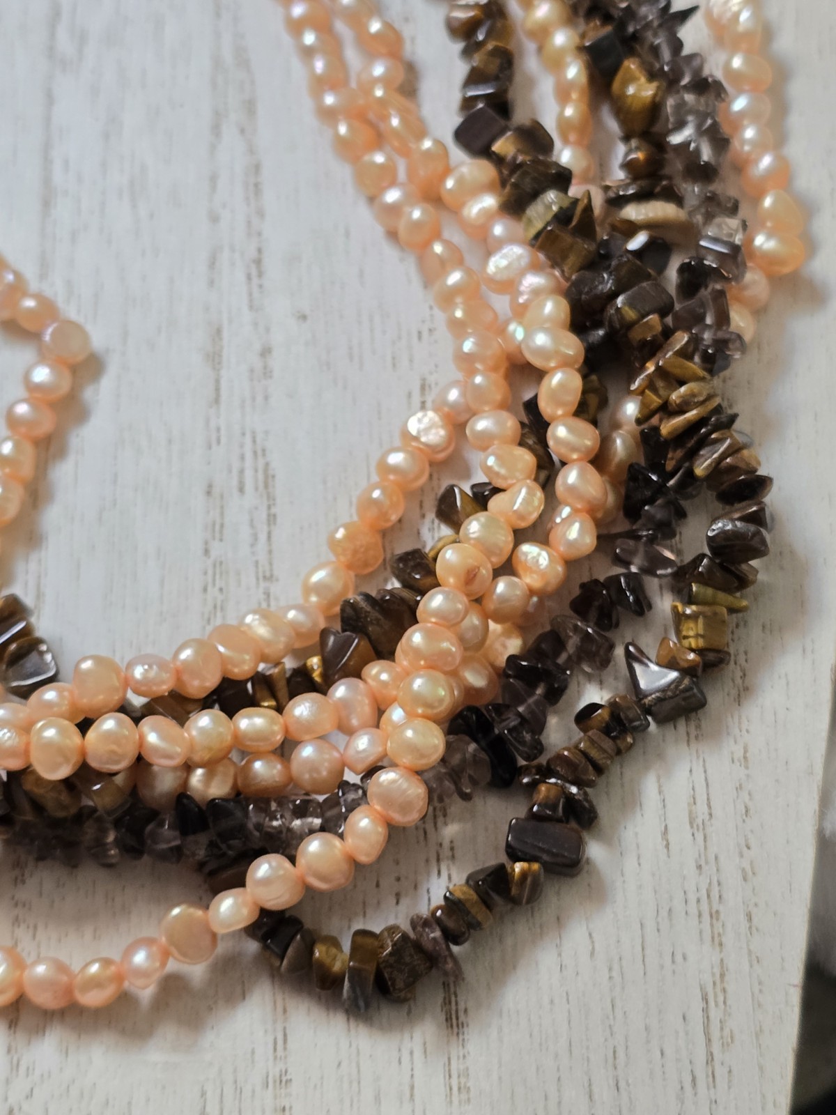 Ross Simon Tiger Eye Tigers Eye Bead Pearl Sterling Silver Multi Strand Necklace