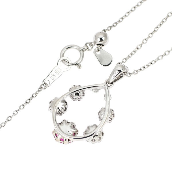 K18WG ruby pink sapphire diamond pendant necklace D0.35 R0.20ct PS0.20ct flower