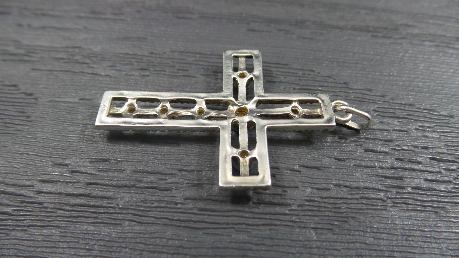 Vintage Sterling Silver Larger Green Blue Stone Religious Cross Rope Pendant
