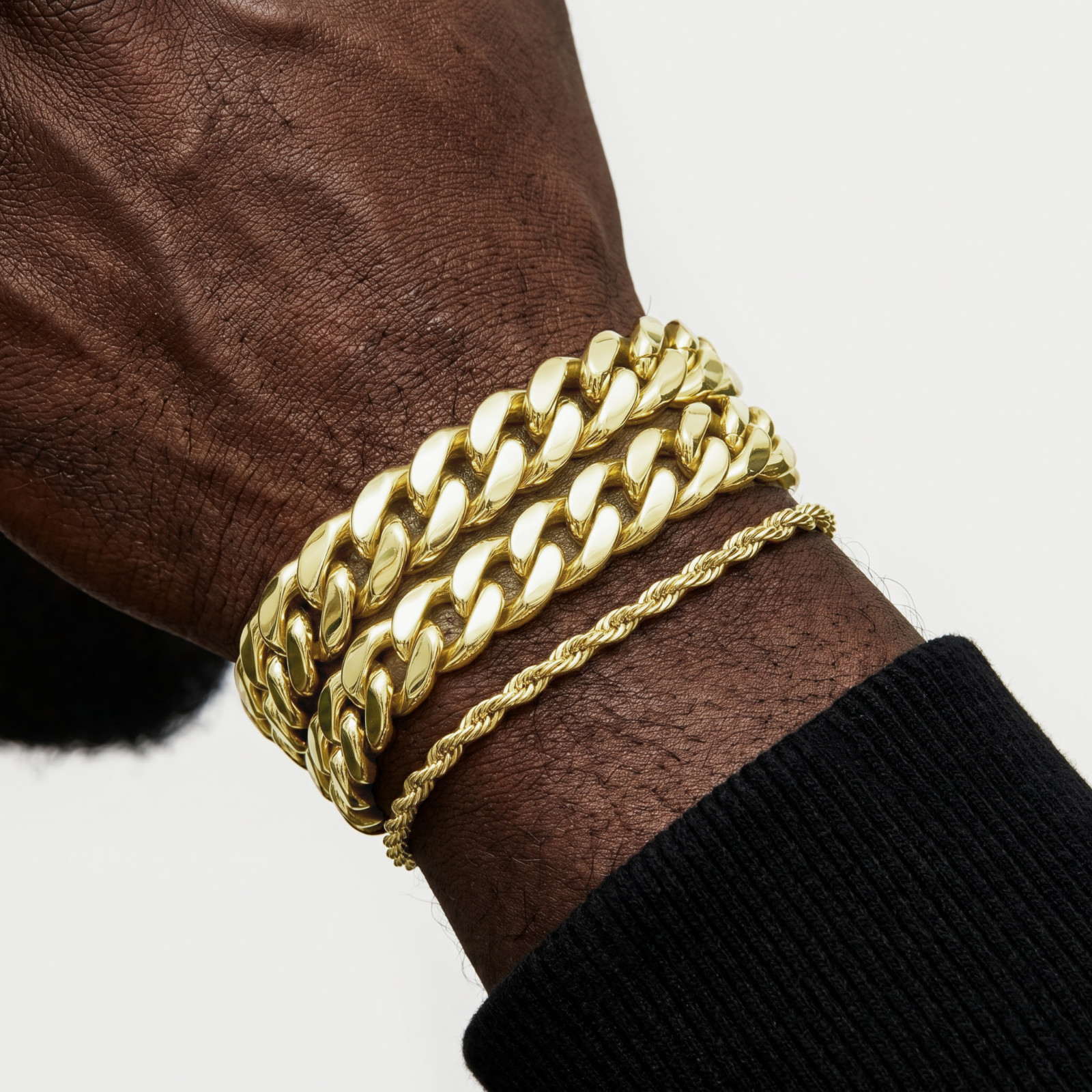14K gold plated stainless steel cuban link necklace andbracelet for men or women