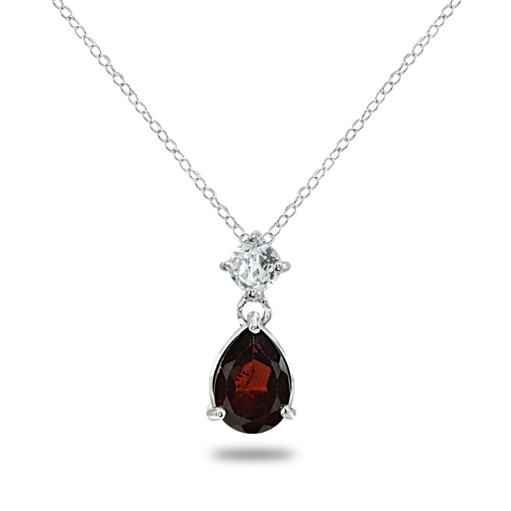 9x7mm Teardrop Garnet & White Topaz Sterling Silver Slide Dangling Necklace