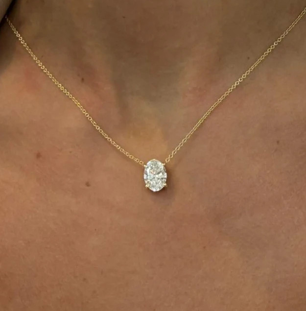 3.00Ct Oval-Cut EF/VS1 Lab Grown Diamond Prong Necklace& Pendant 14k Yellow Gold