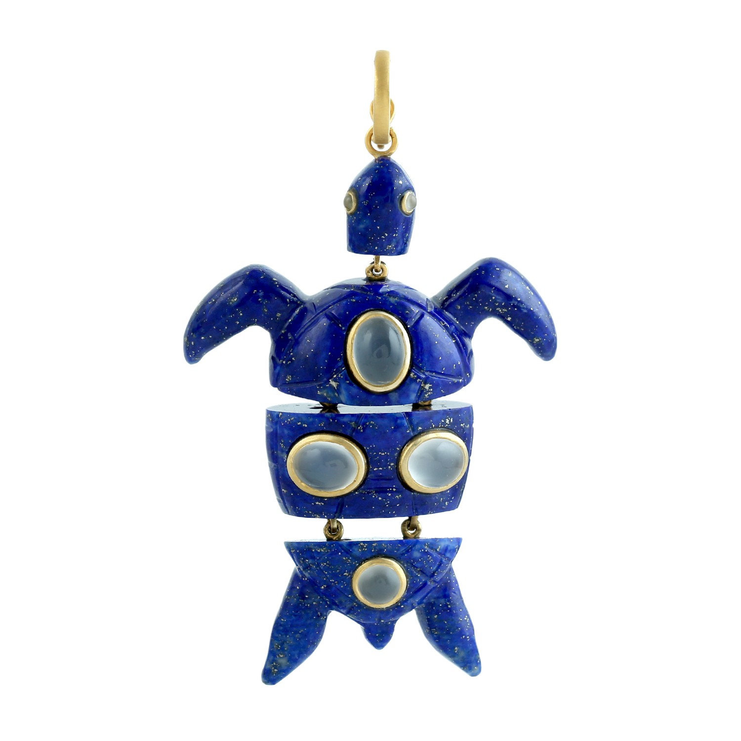 14K Yellow Gold Lapis Lazuli Sea Turtle Pendant Natural Moonstone Statement Gift