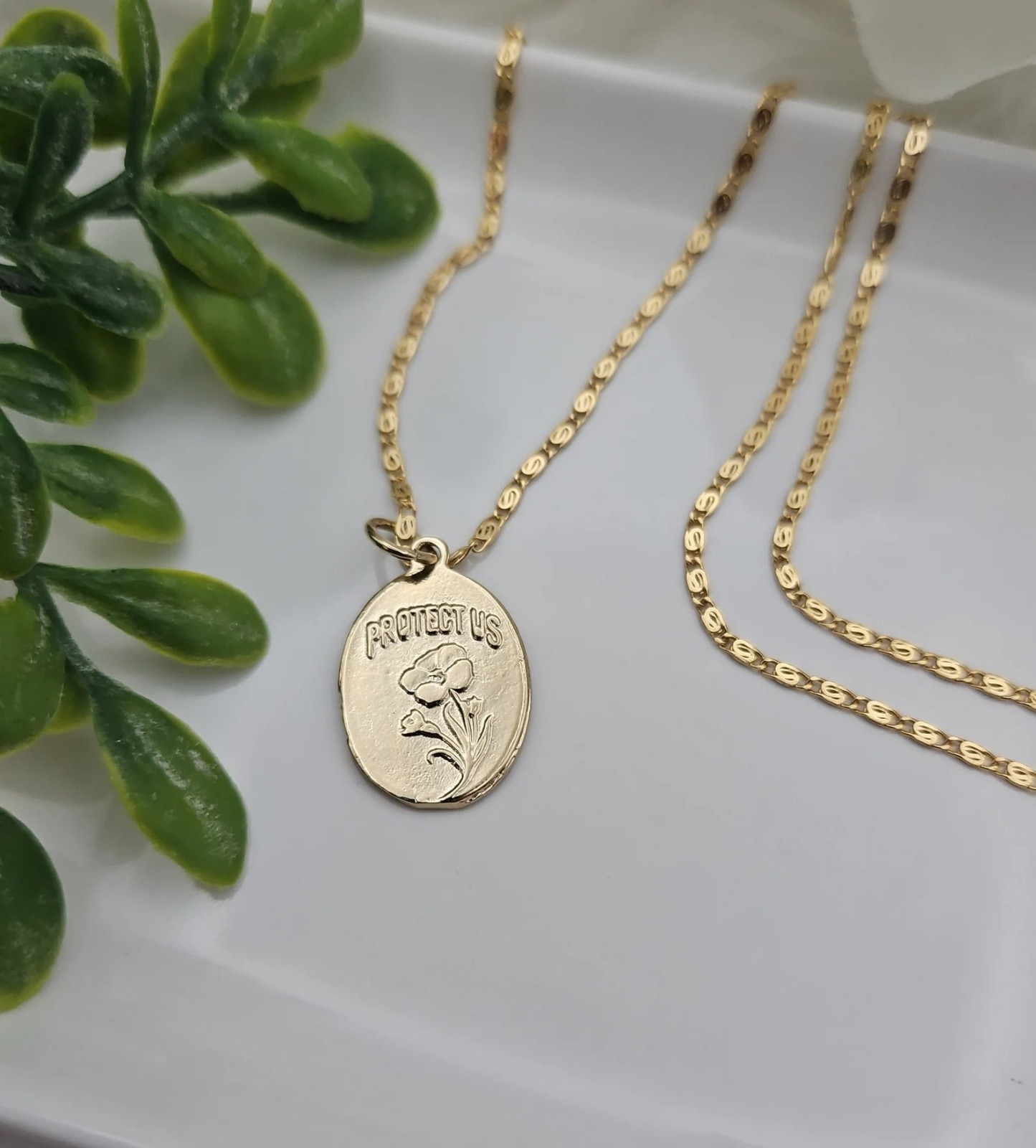 Gold Oval Saint Michael Pendant, 14k Heavy Plated Necklace