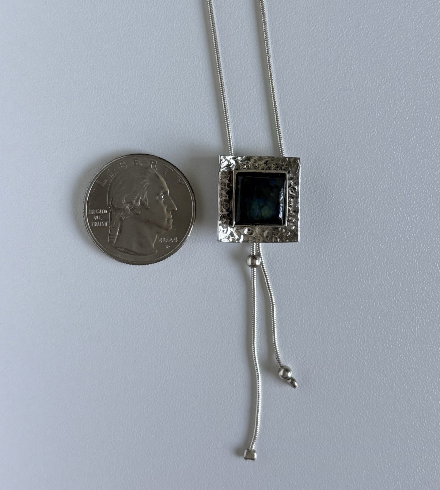 Silpada Hammered 925 Sterling Silver LABRADORITE Lariat Bolo Necklace N0881