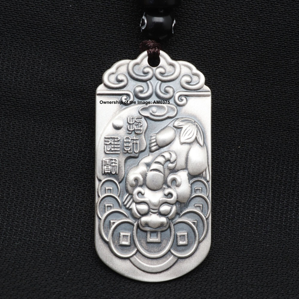 Solid 999 Fine Silver Wealth Pendant Rich Dragon Pixiu Pattern Amulet Pendant